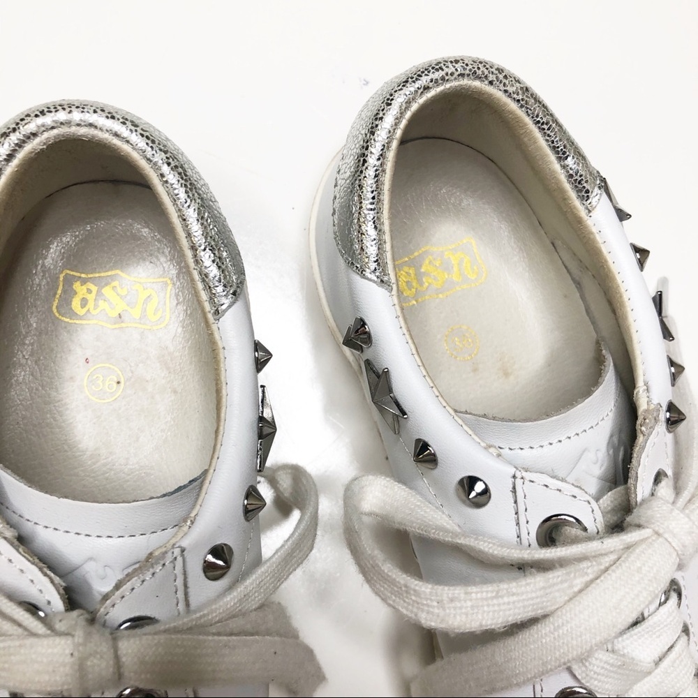 Ash Dazed Studded Leather Fashion Sneakers White Silver Star Low Top EU 36 US 6 - Picture 4 of 8